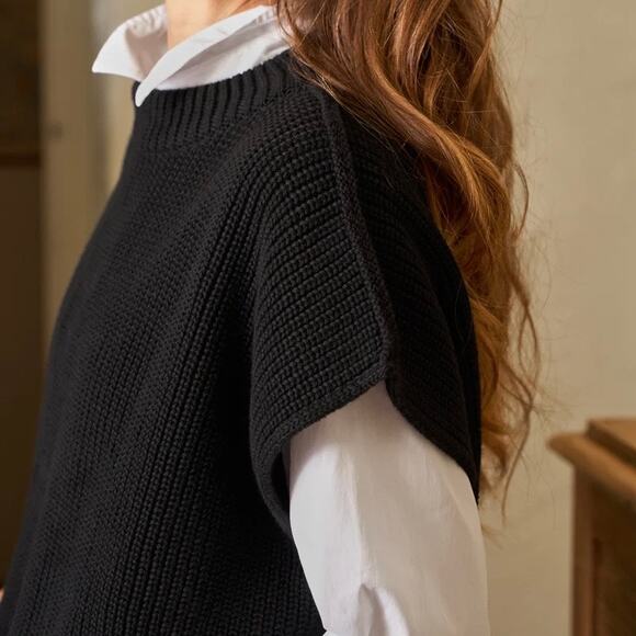 Frank & Eileen Montecito Black Pure Italian Cotton Knit Sweater Vest Size Small - Picture 7 of 13